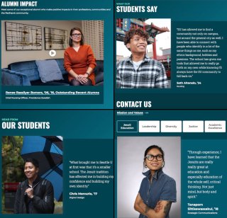 A grid of student stories found throughout the Seattle University website