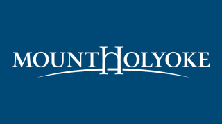 The Mount Holyoke logo on a blue background